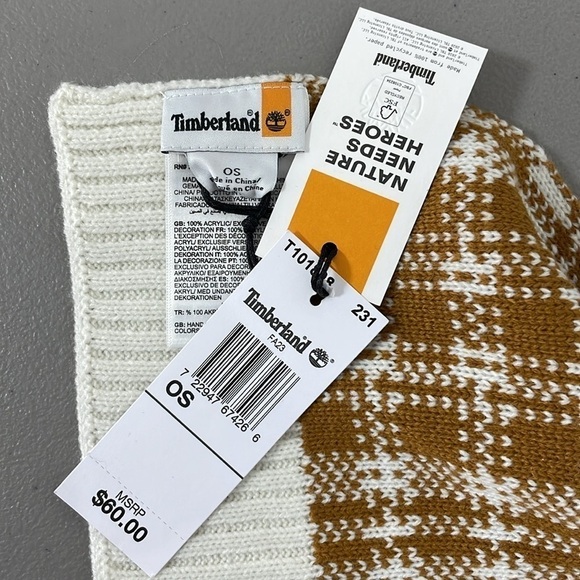 Timberland Scarf Women's One Size Cream Gold NWT Plaid - Picture 11 of 12